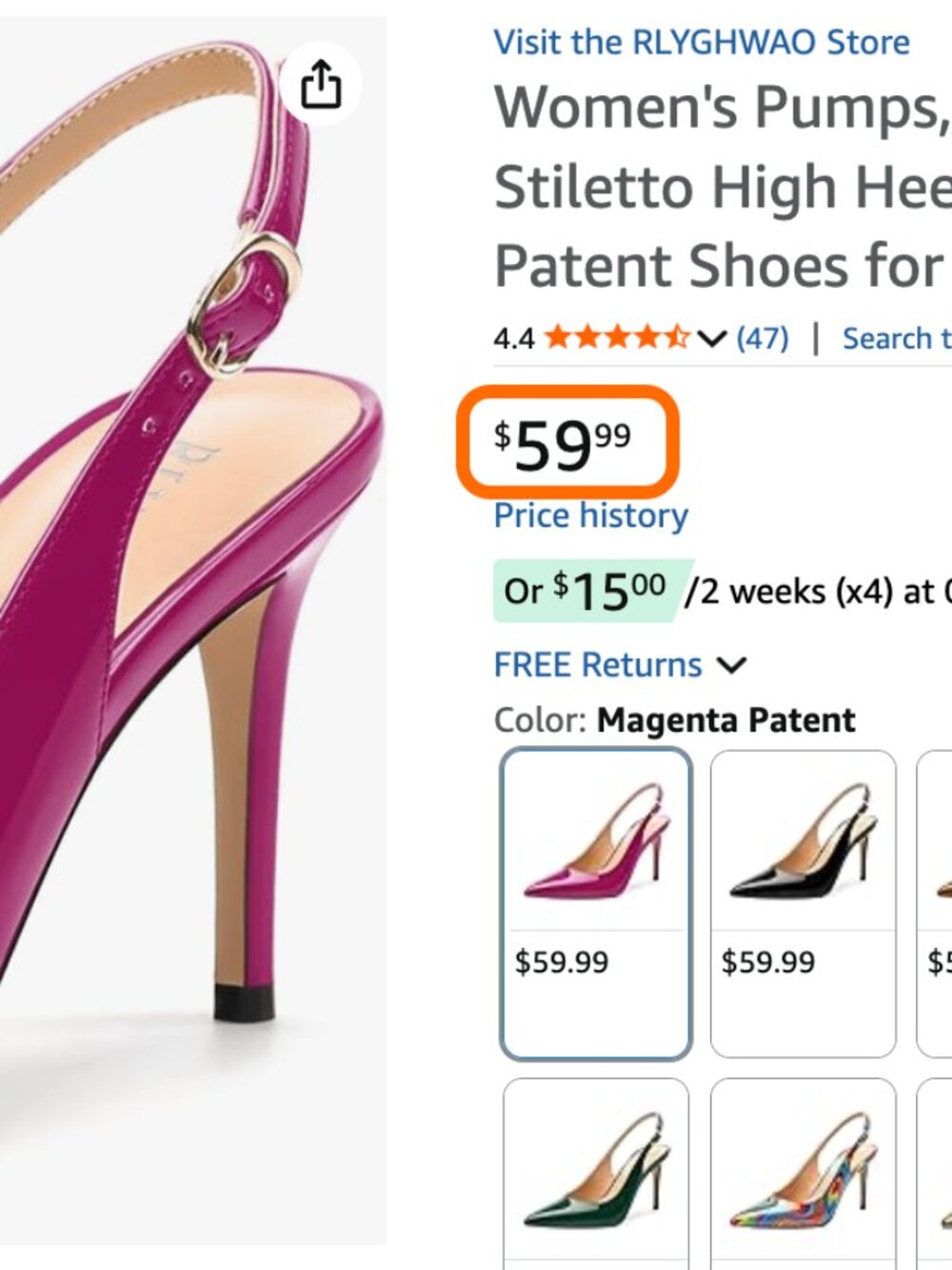 Fucshia Pink Patent Leather Slingback Heels - Picture 3 of 11